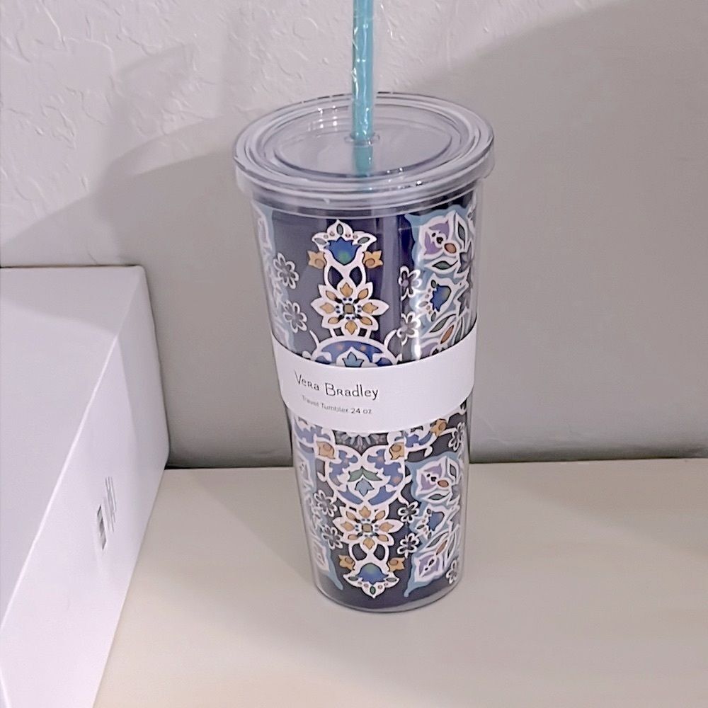 Vera Bradley Libson Medallion Cool 24 Oz Travel Tumbler & Straw